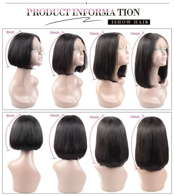 Bob Front-Lace Wig 180% Density, Color Natural Black #1b