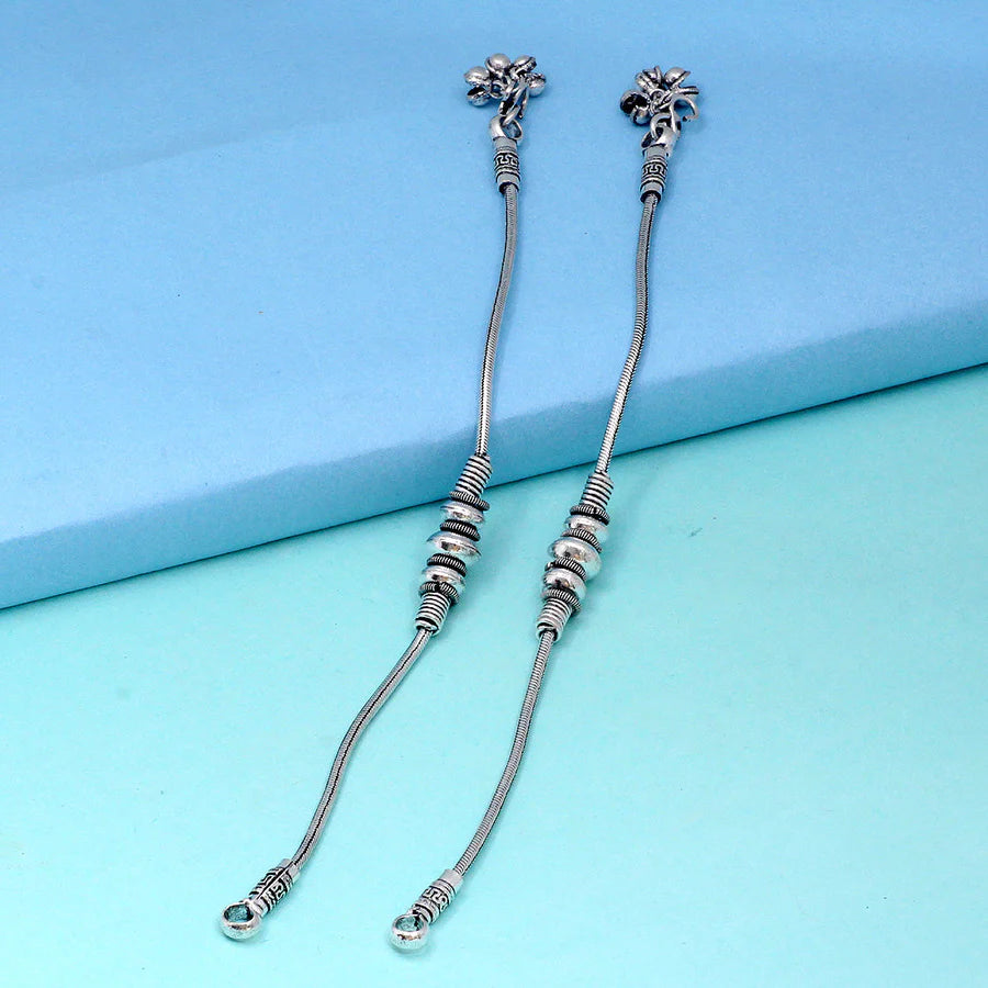 Silver Color Metallic Beads Traditional Look Anklet Set Of 1 Pair