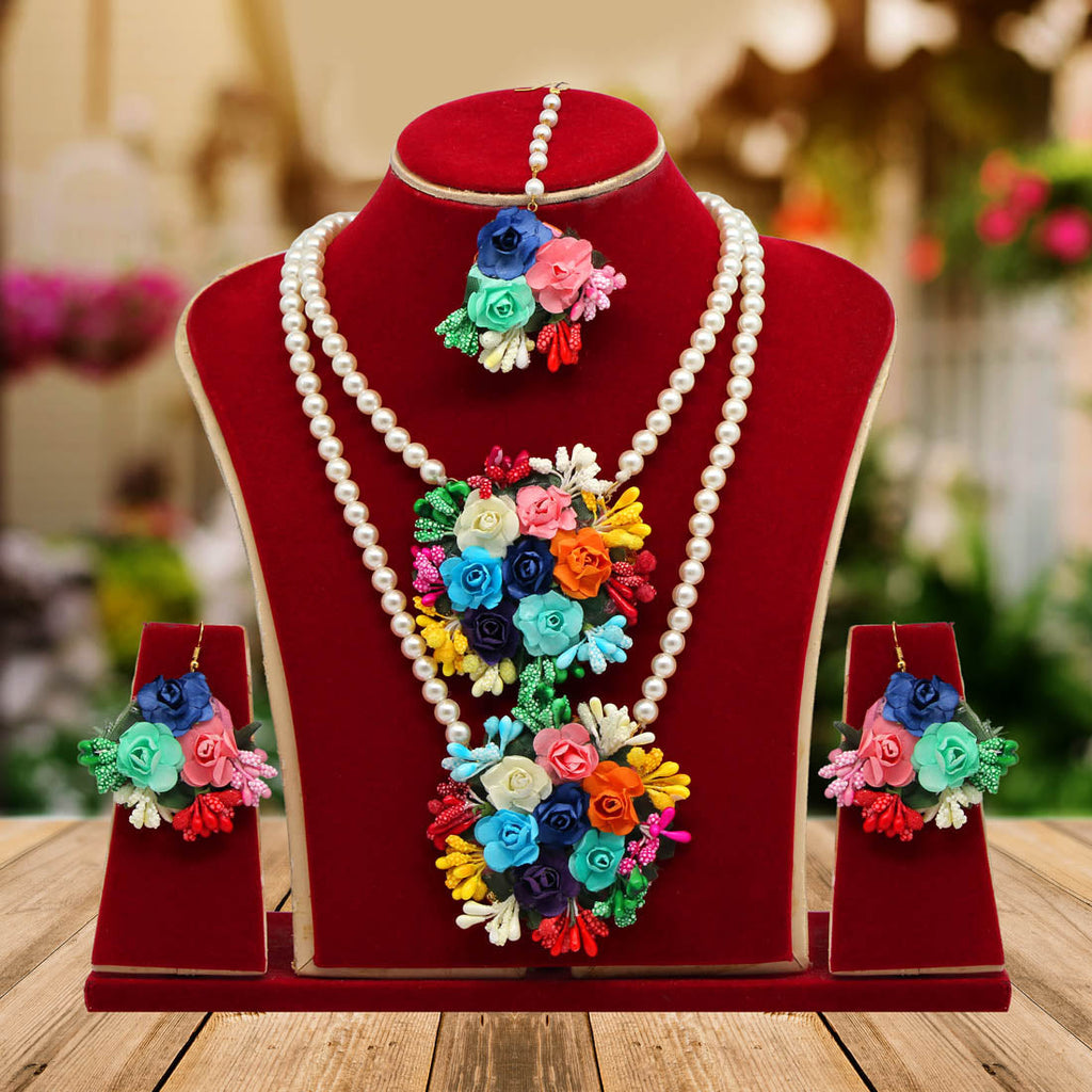 Multi Color Synthetic Rose Floral Necklace Set