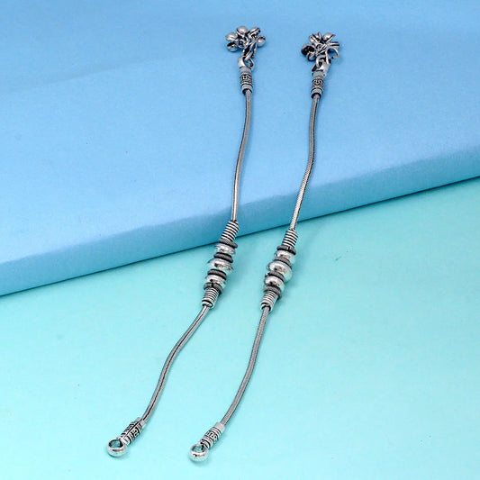 Silver Color Metallic Beads Traditional Look Anklet Set Of 1 Pair