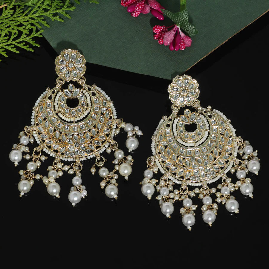 White Color Kundan Earrings