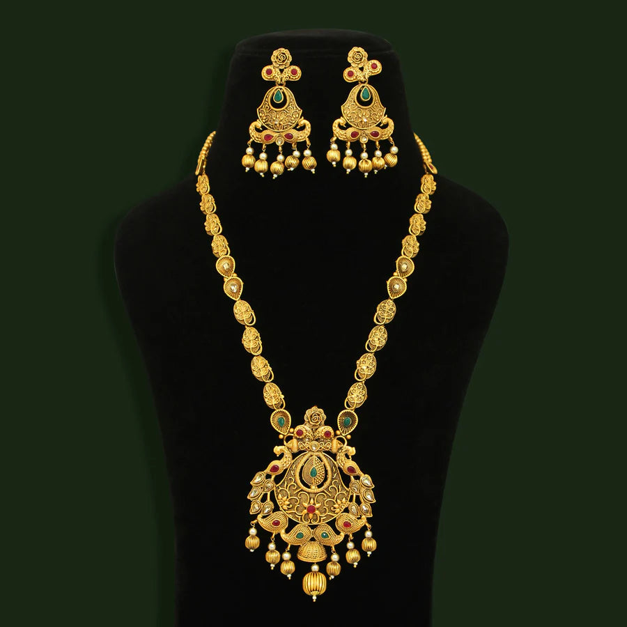 Maroon & Green Color Matte Gold Necklace Set