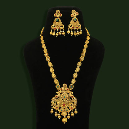Maroon & Green Color Matte Gold Necklace Set