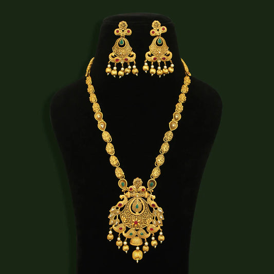 Maroon & Green Color Matte Gold Necklace Set